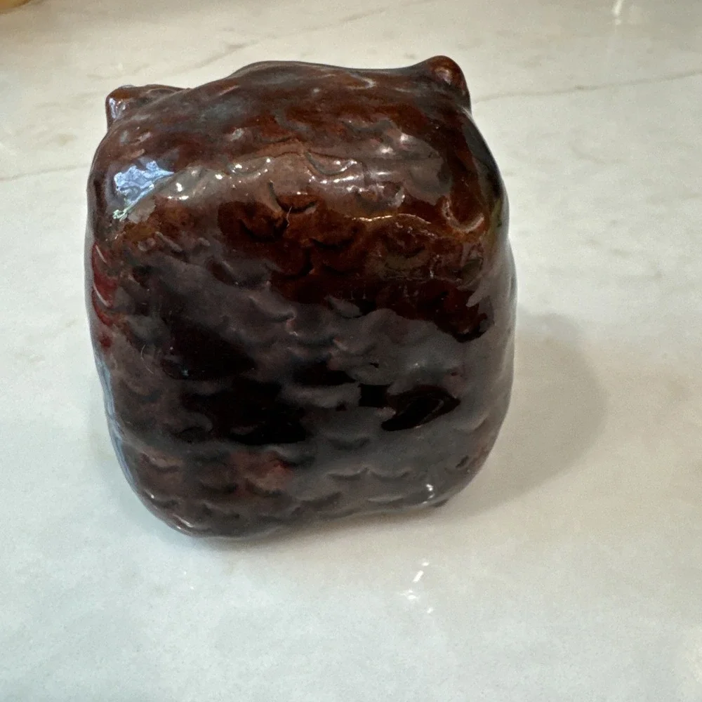Studio signed BM 1969 art pottery Owl Figurine Ceramic Home Decor 2 inch
